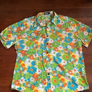 Men's Floral Button-Down Shirt - Green, Orange, Blue